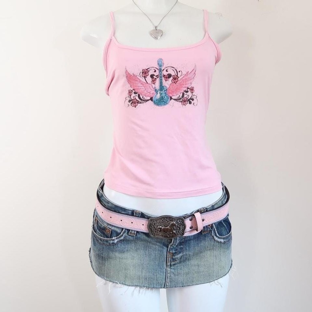 pink winged guitar rhinestone cami top